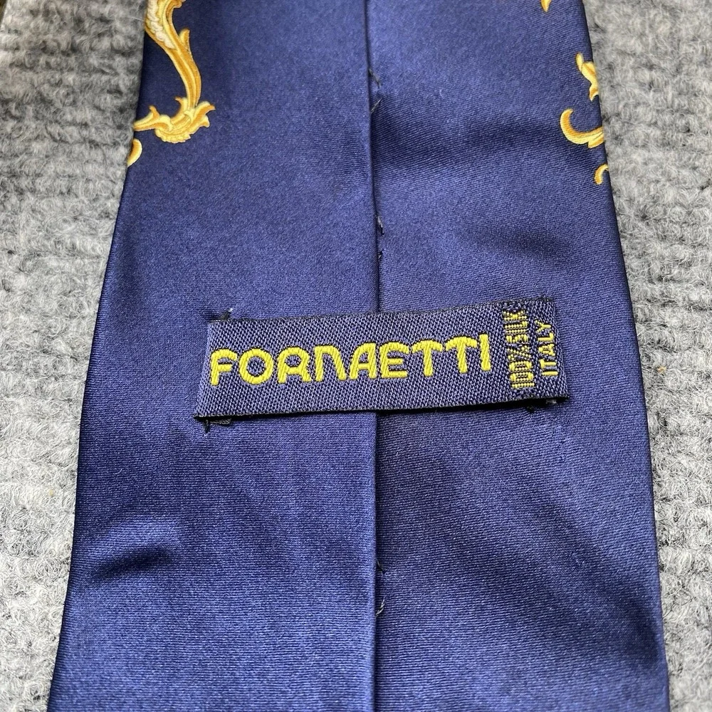Baroque Ornate Silk Necktie Navy Gold Statement Tie Italian Style Luxury